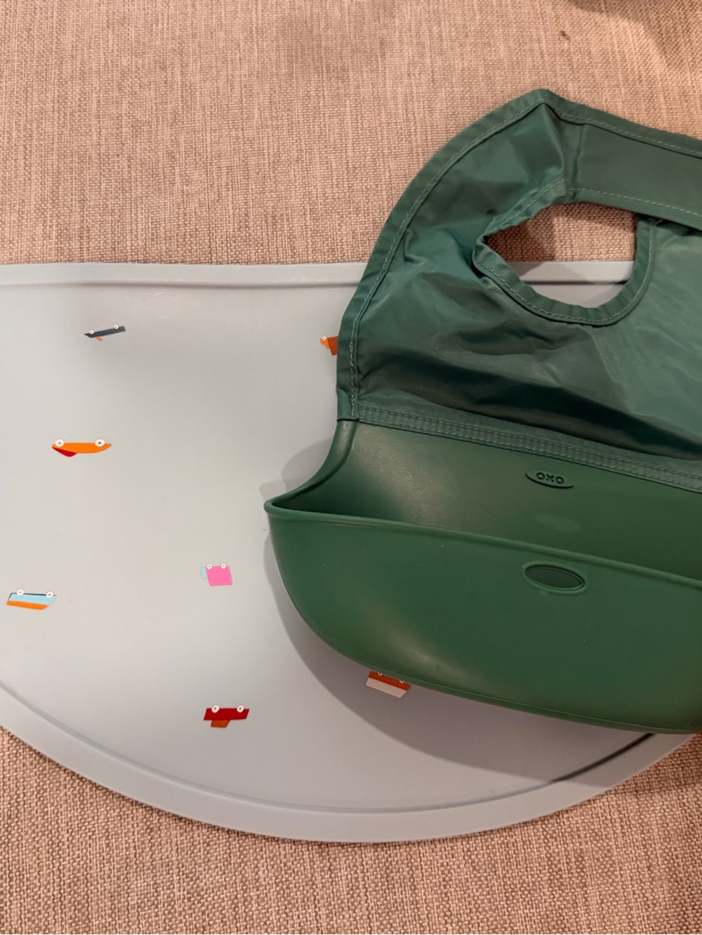 Mushie Placemat and OXO bib - Like new